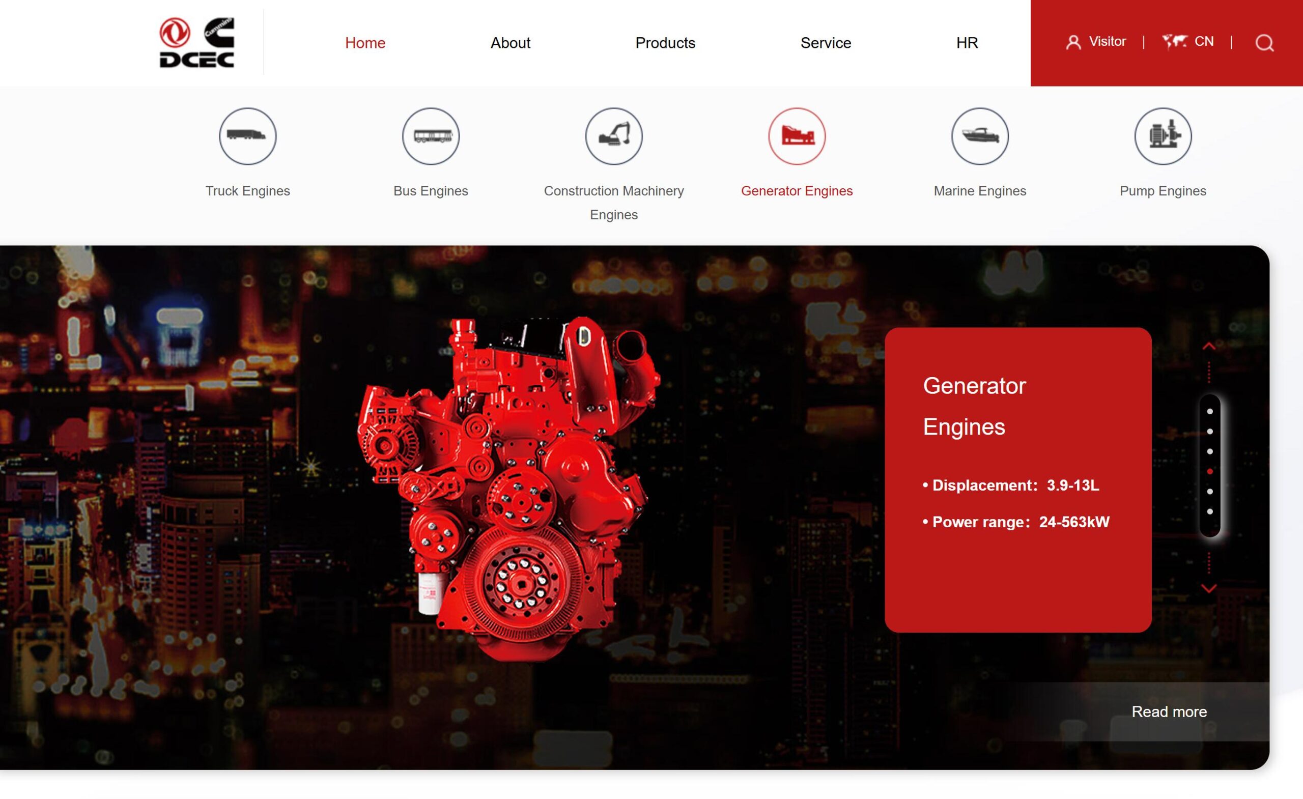 DCEC generator engine displayed on website