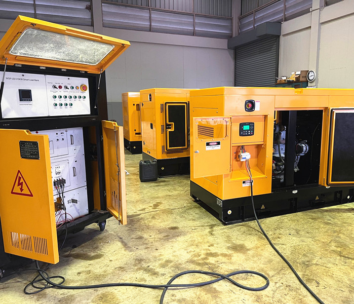 Load banks connected with diesel generators, ensuring reliable power testing.