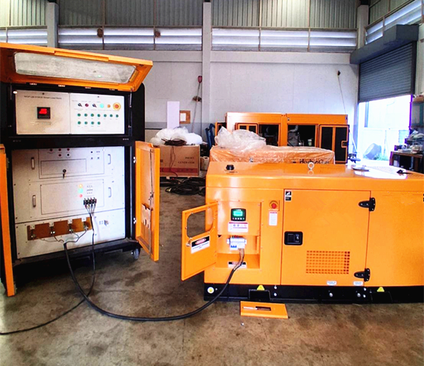diesel generator load bank testing setup with portable load bank connected on site